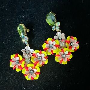 J Crew Floral & Crystal Drop Earrings